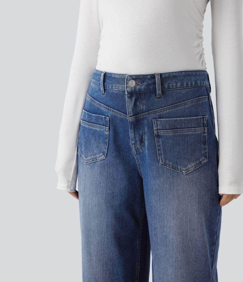 Halara Flex™ Jean coupe droite décontracté taille mi-haute avec poches