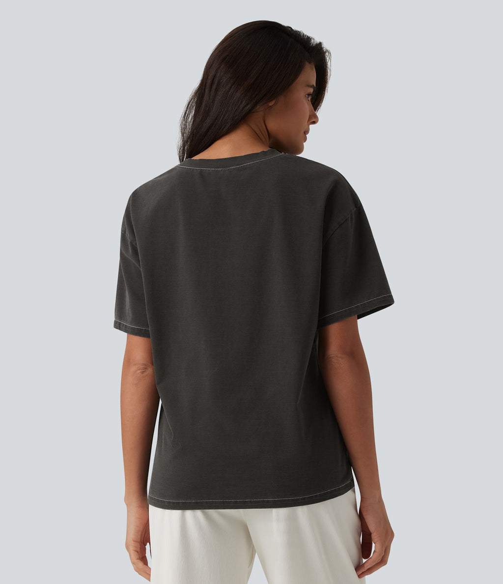 Halara Flex™ T-shirt en denim col rond manches courtes avec poche