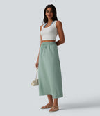 Jupe longue casual aspect lin taille haute avec cordon de serrage