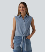 Halara Flex™ Chemise décontractée en denim sans manches à nouer sur le devant avec poche