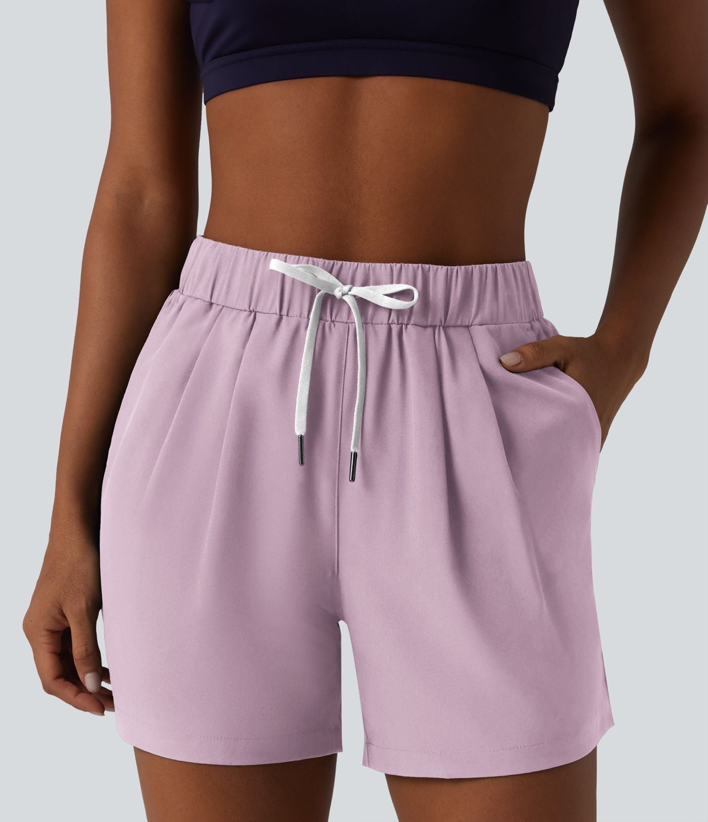 Short de yoga plissé taille haute élastique 12,5 cm avec cordon de serrage et poches
