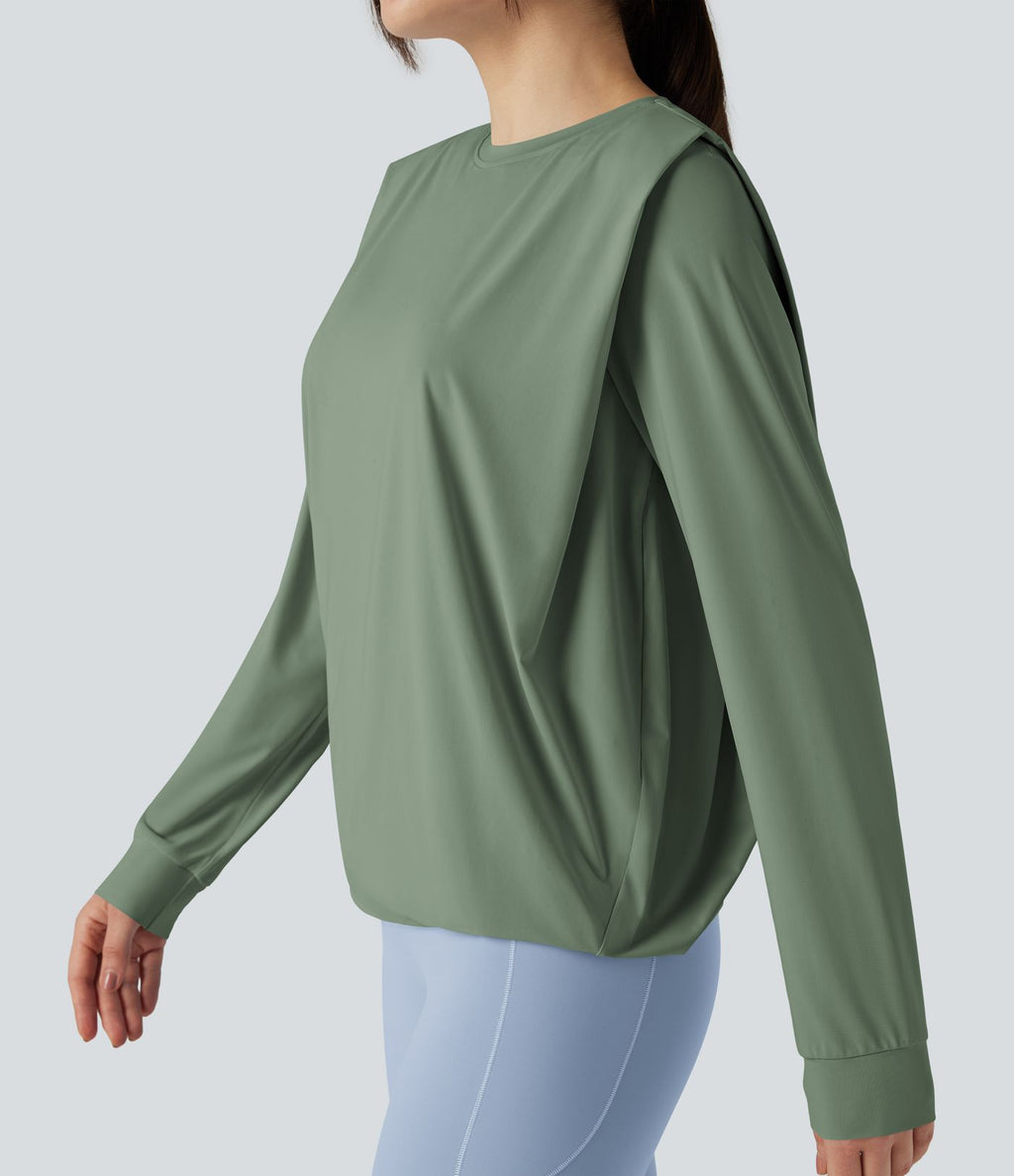 Haut de sport yoga col rond manches longues froncé - UPF50+