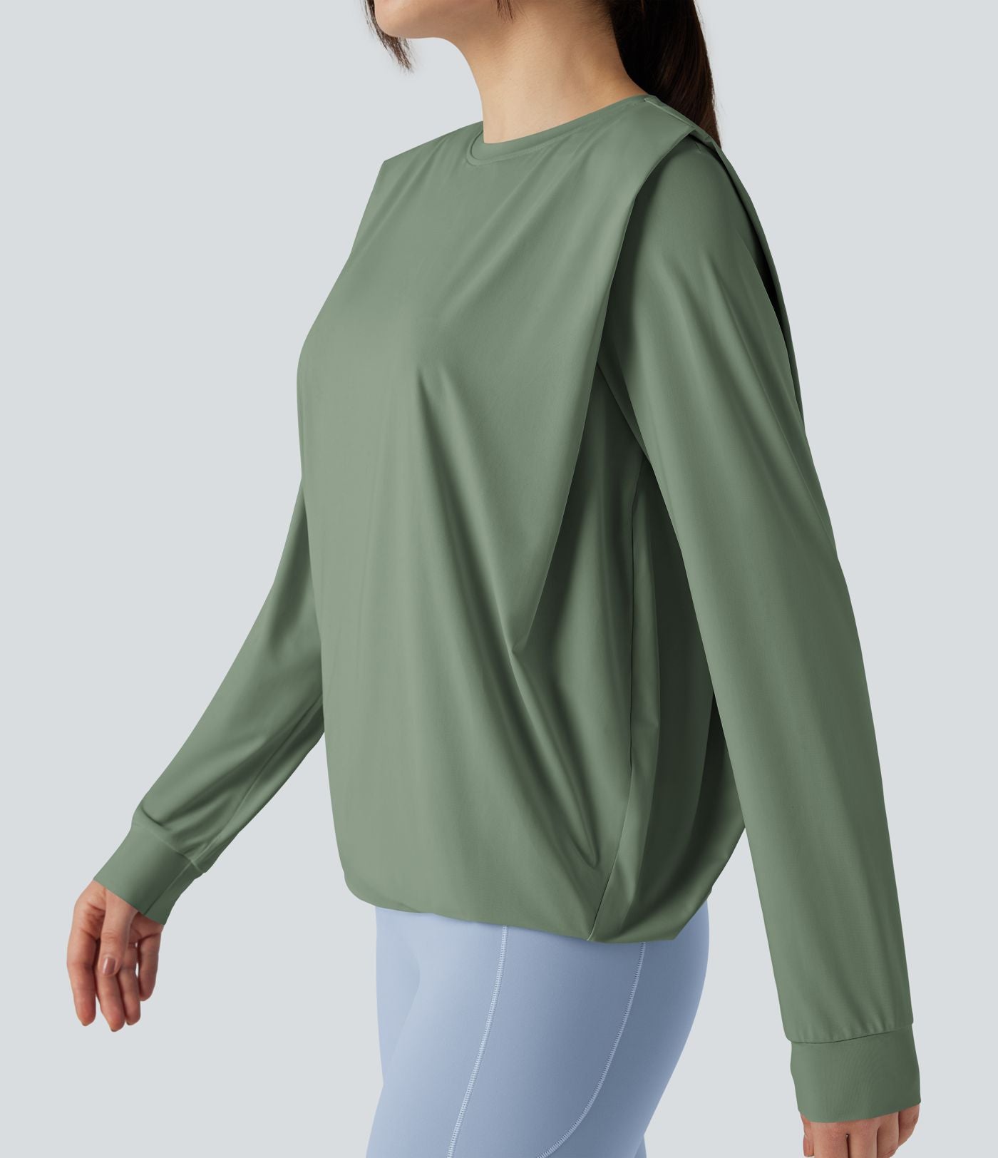 Haut de sport yoga col rond manches longues froncé - UPF50+