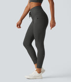 Legging de yoga taille haute en sergé rayé avec cordon de serrage et poches