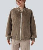 Veste bomber sherpa zippée à manches longues avec poches