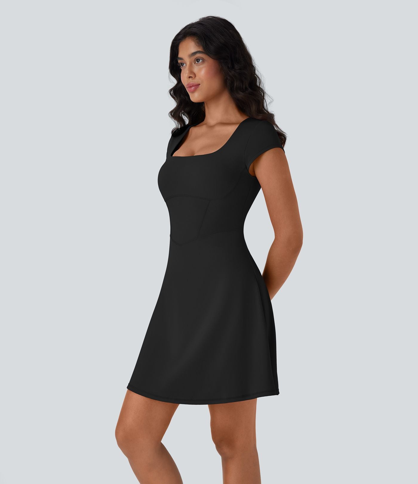 Robe décontractée mini 2-en-1 Softlyzero™ Plush à col carré style corset avec poche