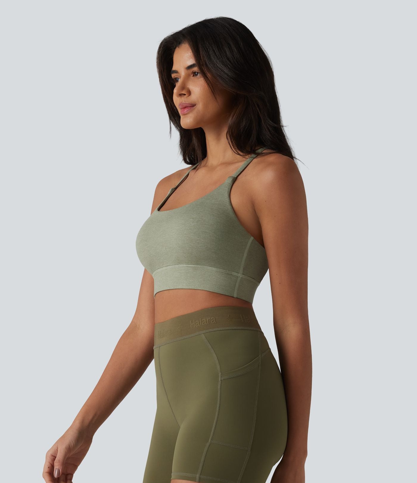 Brassière de sport chinée maintien modéré, dos nu croisé et soutien-gorge intégré