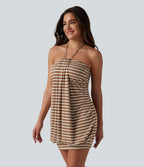 Robe moulante micro-mini à rayures en maille côtelée, dos nu à nouer et soutien-gorge intégré