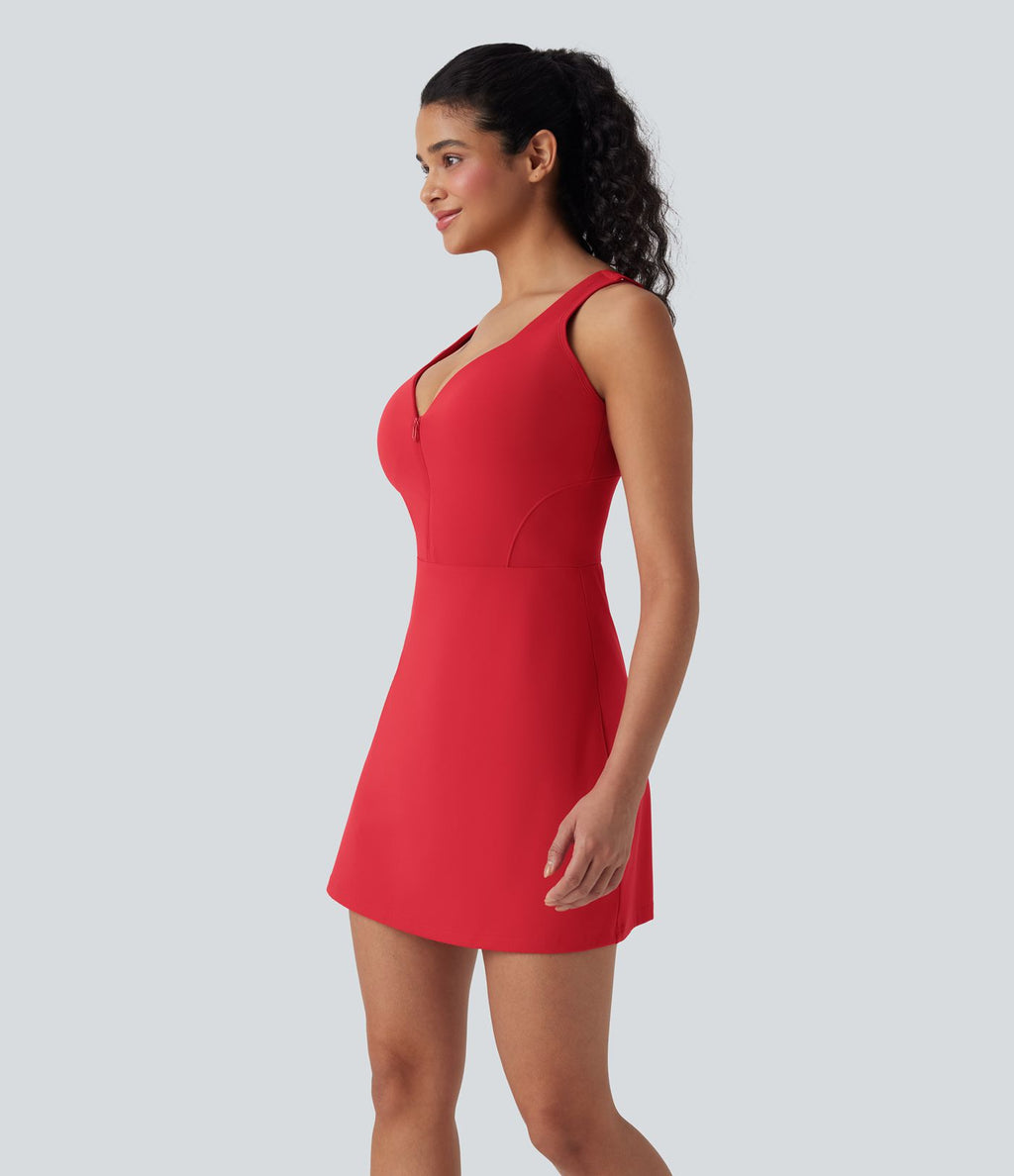 Robe de sport yoga 2-en-1 SoftlyZero™ Plush push-up coques moulées fermeture éclair avec poches édition Easy Peasy E-G