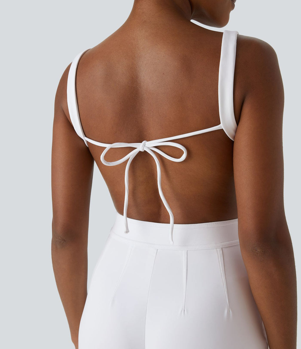 Combinaison SoftlyZero™ Airy invitée de mariage et demoiselle d'honneur dos nu avec nœud au dos, poches latérales effet frais InstantCool