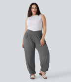 Jogging décontracté grande taille taille haute croisé à cordon avec poches latérales
