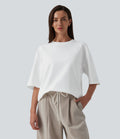 T-shirt casual oversize col rond manches trois-quarts