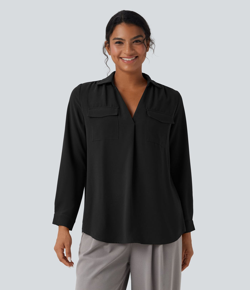 Chemise de travail col V manches longues avec poches