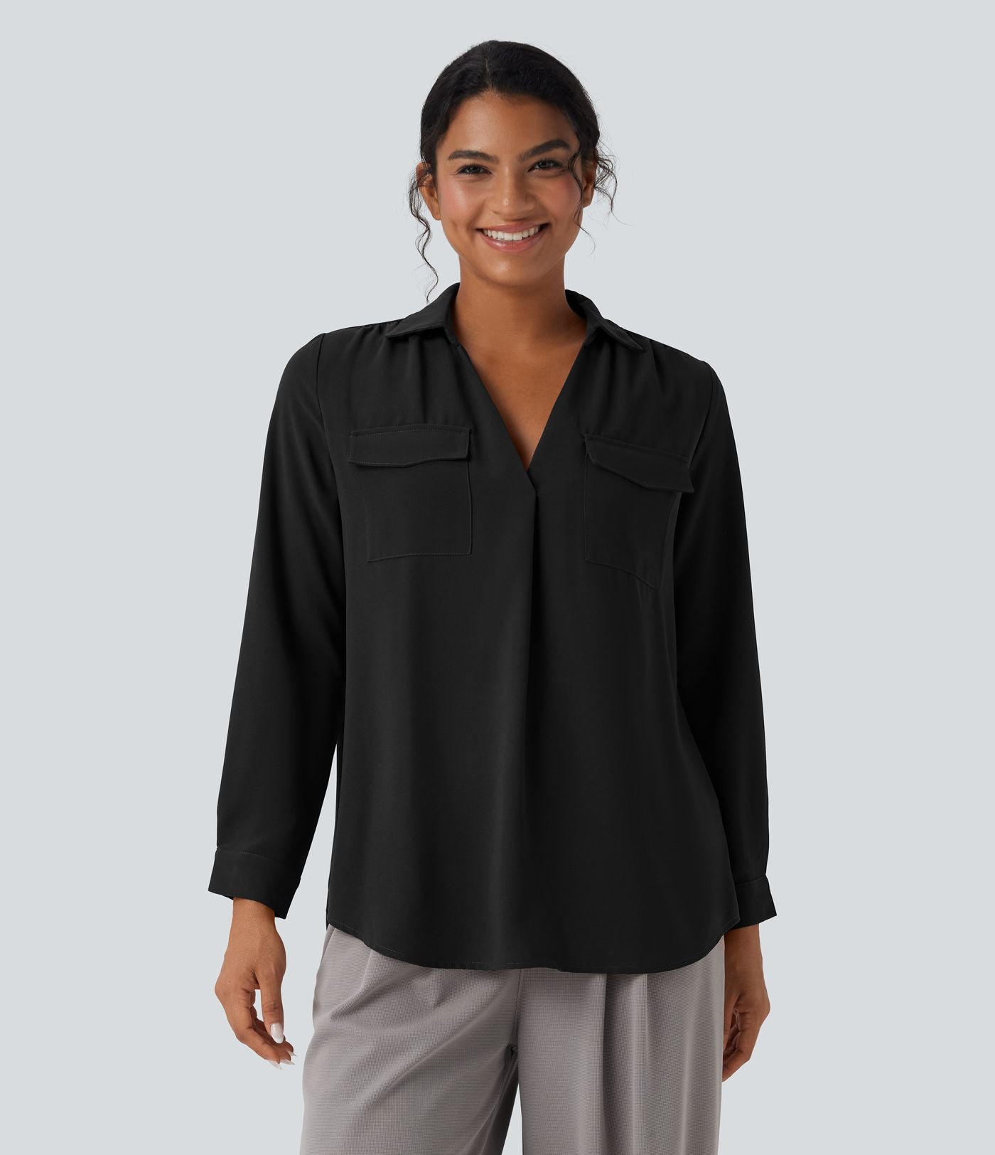 Chemise de travail col V manches longues avec poches