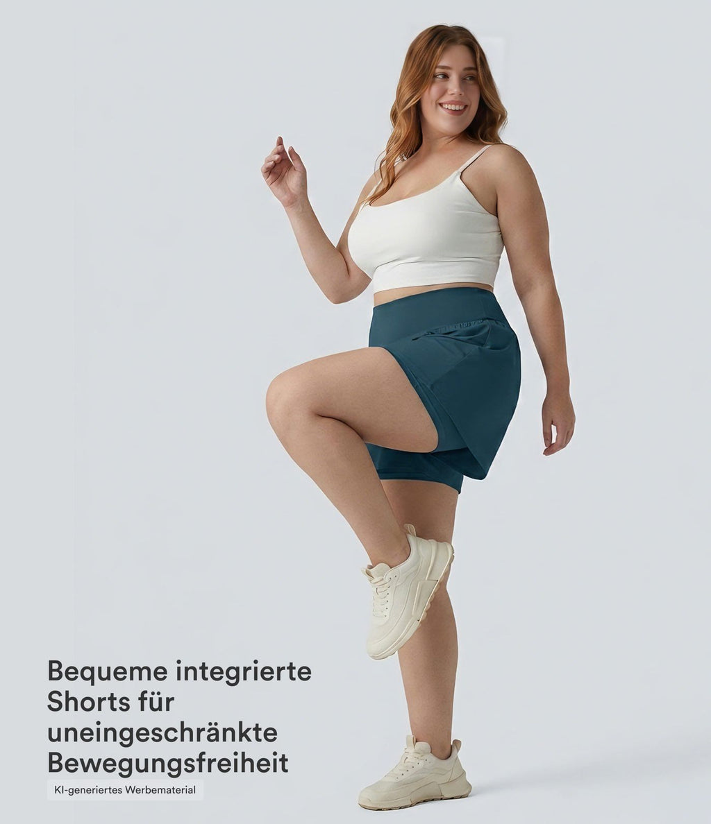 Short Yoga 10cm Plus Longue Taille Ultra Haute 2 en 1 Poche Arrière Poche Cachée Latérale Grande Taille