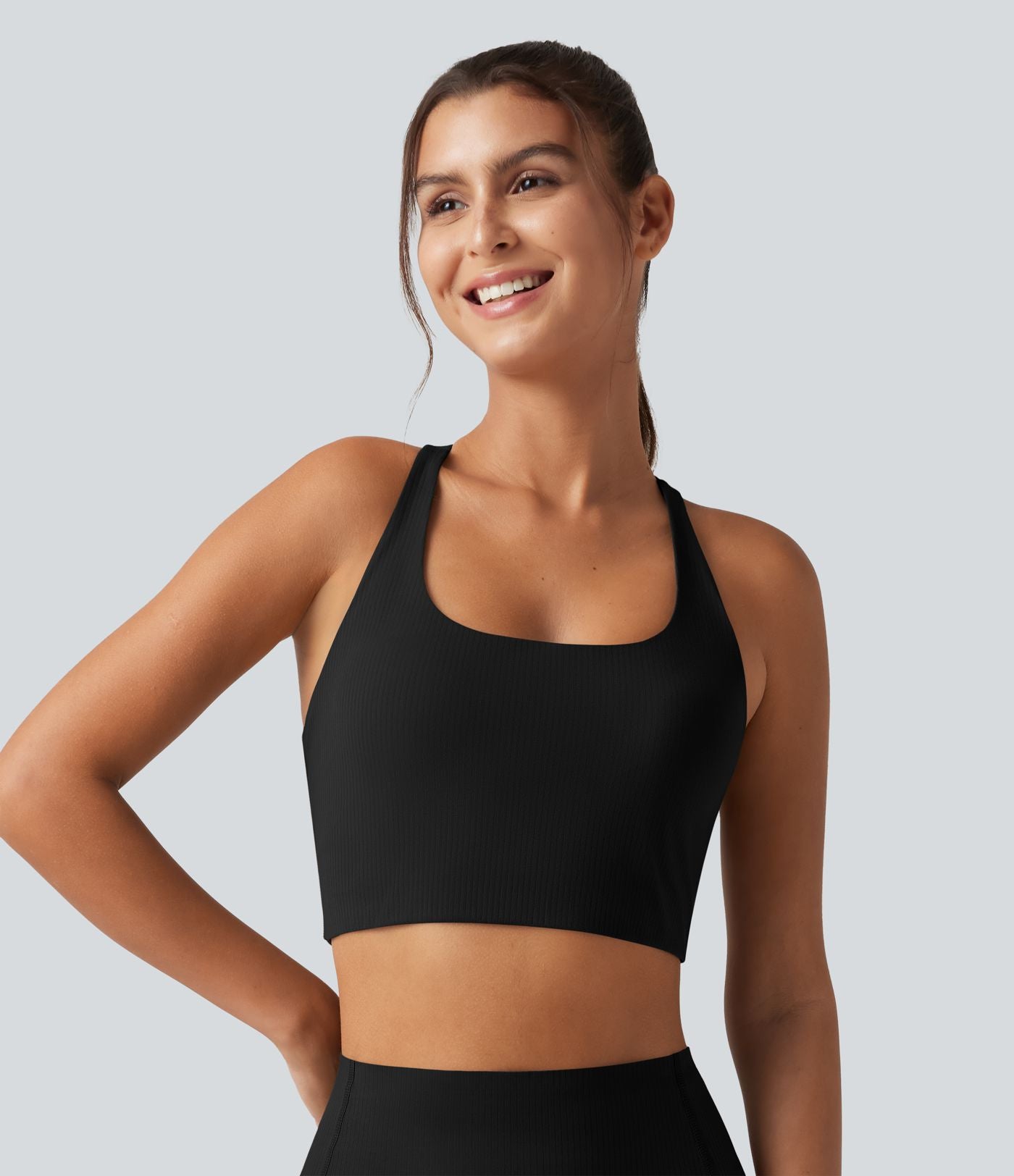Brassière running Halara UltraSculpt™ côtelée à maintien léger avec coussinets amovibles