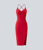 Robe moulante SoftlyZero™ Airy fendue à effet frais InstantCool, brassière intégrée, dos nu croisé à lacets, légèrement plissée pour invitée de mariage et demoiselle d'honneur