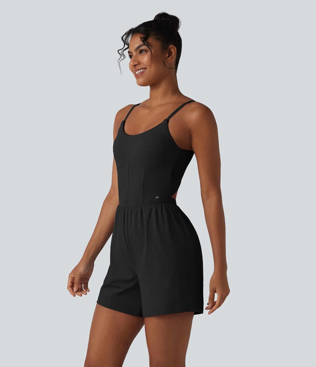 Barboteuse de yoga 2-en-1 SoftlyZero™ Airy effet frais InstantCool dos nu torsadé avec bretelles réglables, brassière intégrée et poche, accès facile Easy Peasy