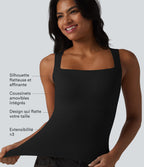 Débardeur décontracté col carré avec soutien-gorge intégré bonnets B-E