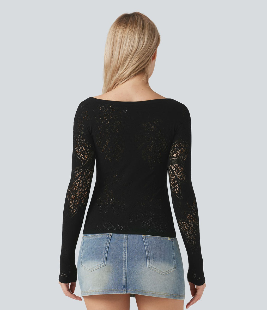 Haut de sport décolleté rond à manches longues avec découpes sans couture OneForm Seamless Flow