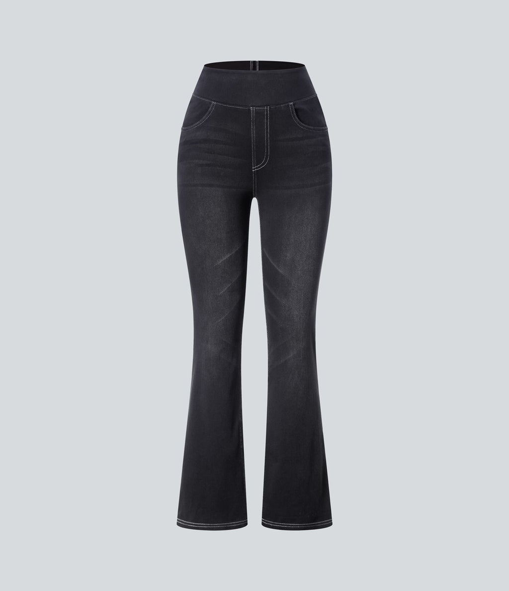 Halara Flex™ Jean bootcut décontracté extensible délavé taille haute à poches multiples