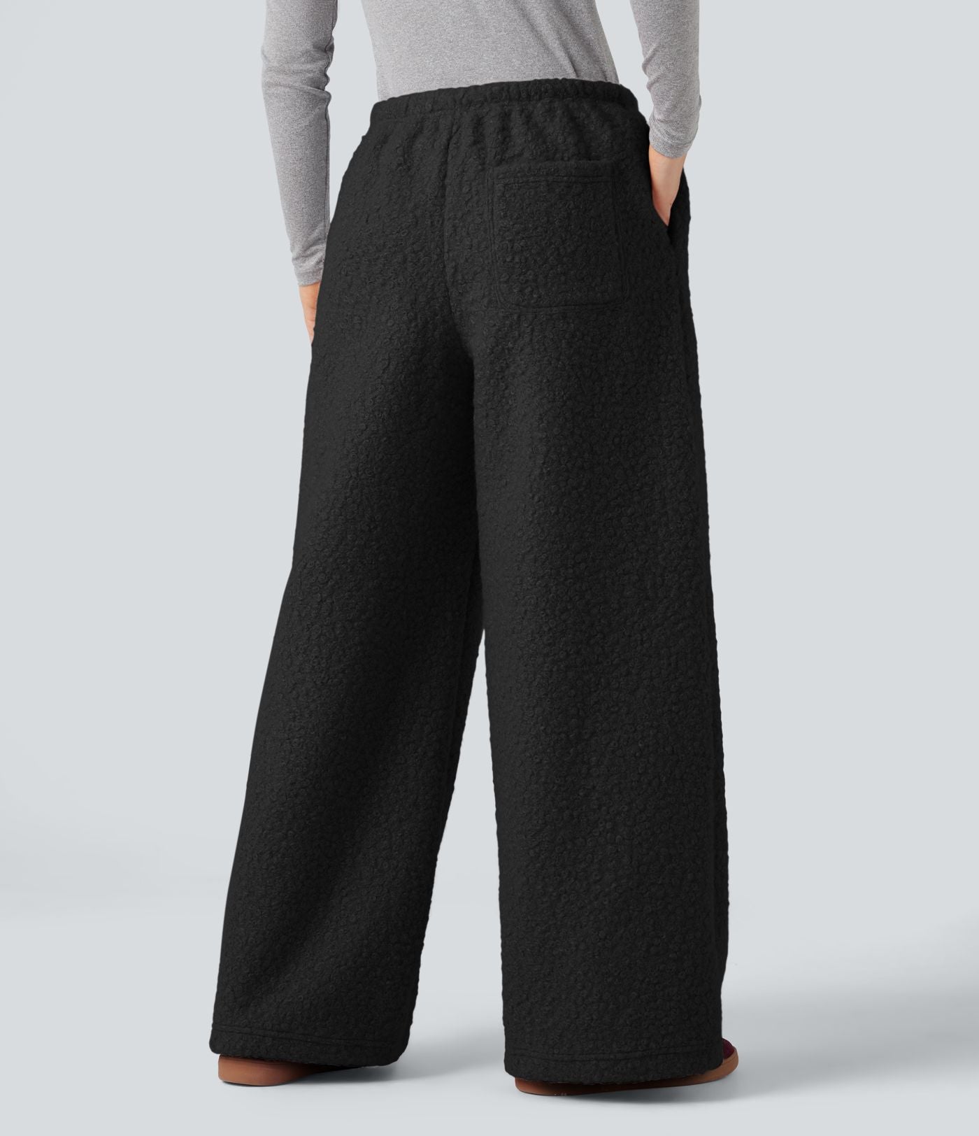 Pantalon large teddy taille mi-haute avec cordon de serrage et poches
