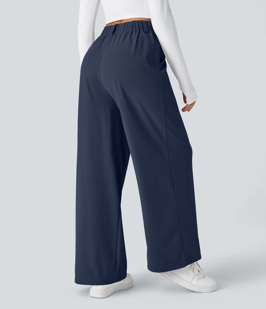 Halara Flex™ Pantalon Tailleur Large Fluide Gaufré Taille Haute Poches Latérales