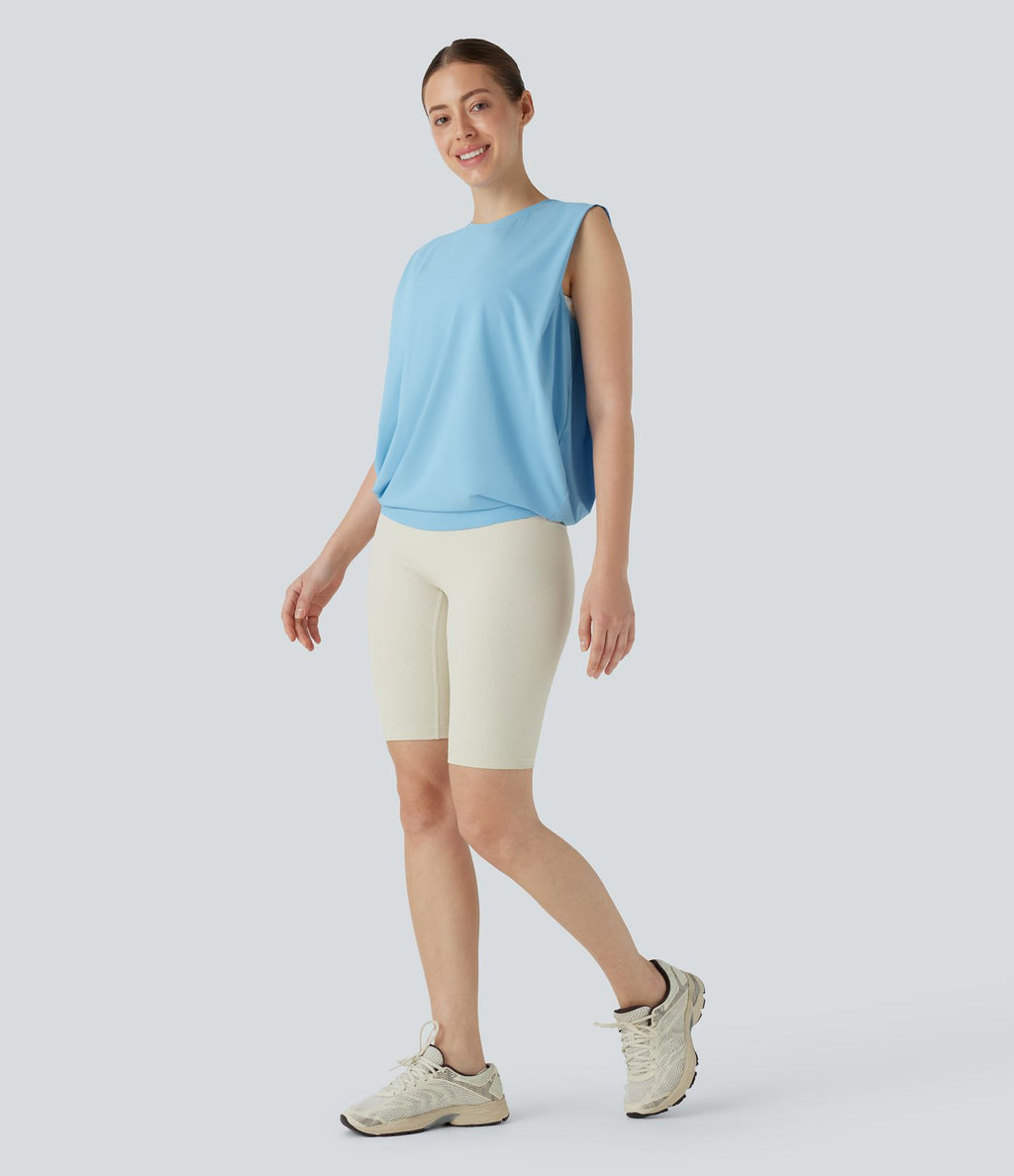 Débardeur de yoga col rond froncé, tissu rafraîchissant - Protection UPF50+