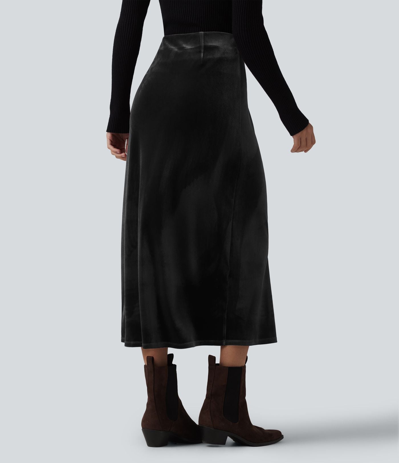 Jupe midi tailleur en velours taille haute