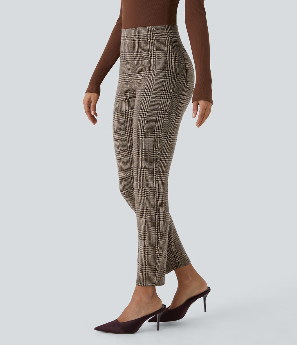 Halara Flex™ Pantalon skinny tailleur taille haute à motif pied-de-poule avec poches arrière