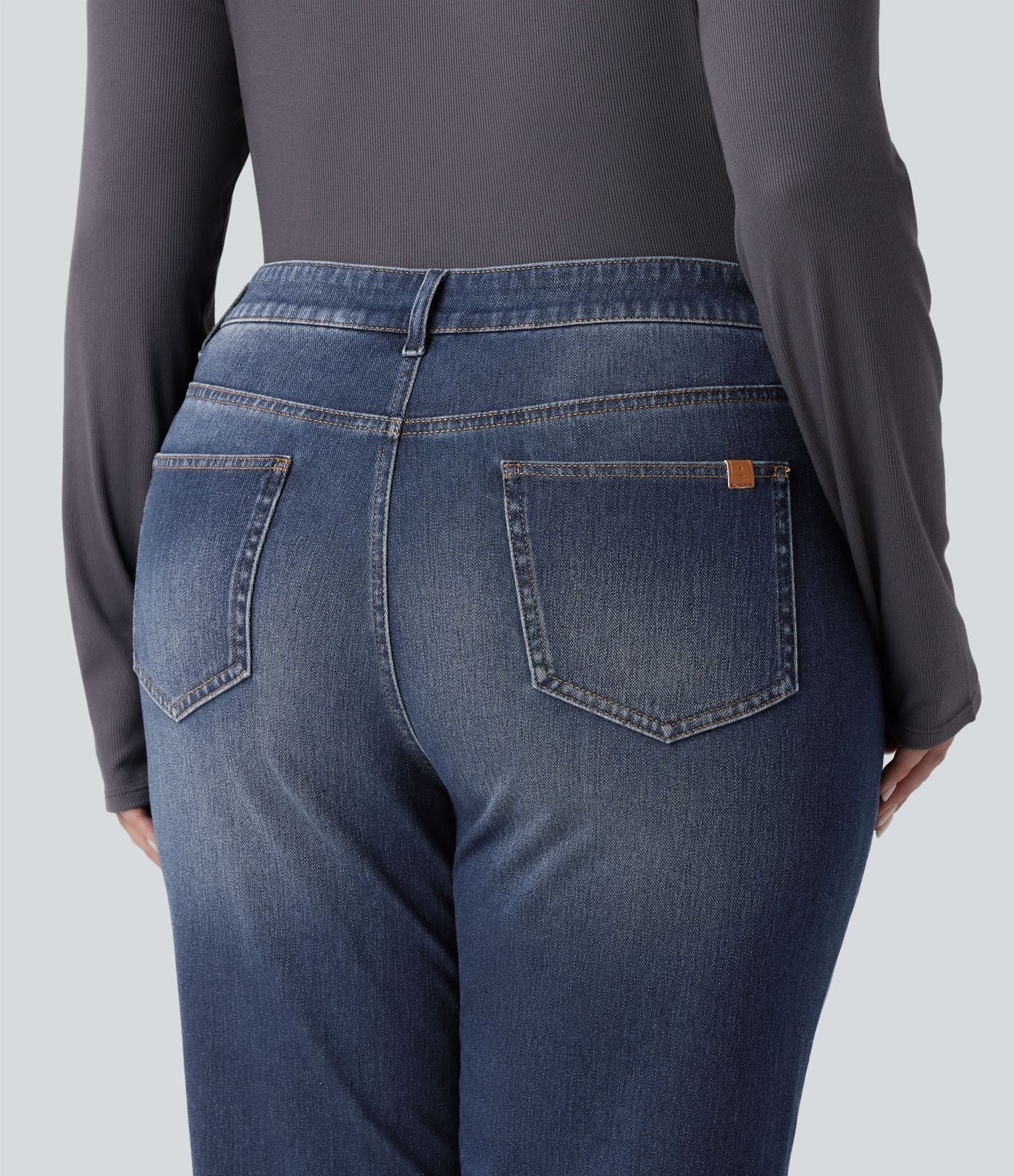 Jean bootcut décontracté Halara Flex™ délavé taille basse grande taille avec poches