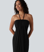 Robe longue dos nu à nouer avec soutien-gorge intégré et poches