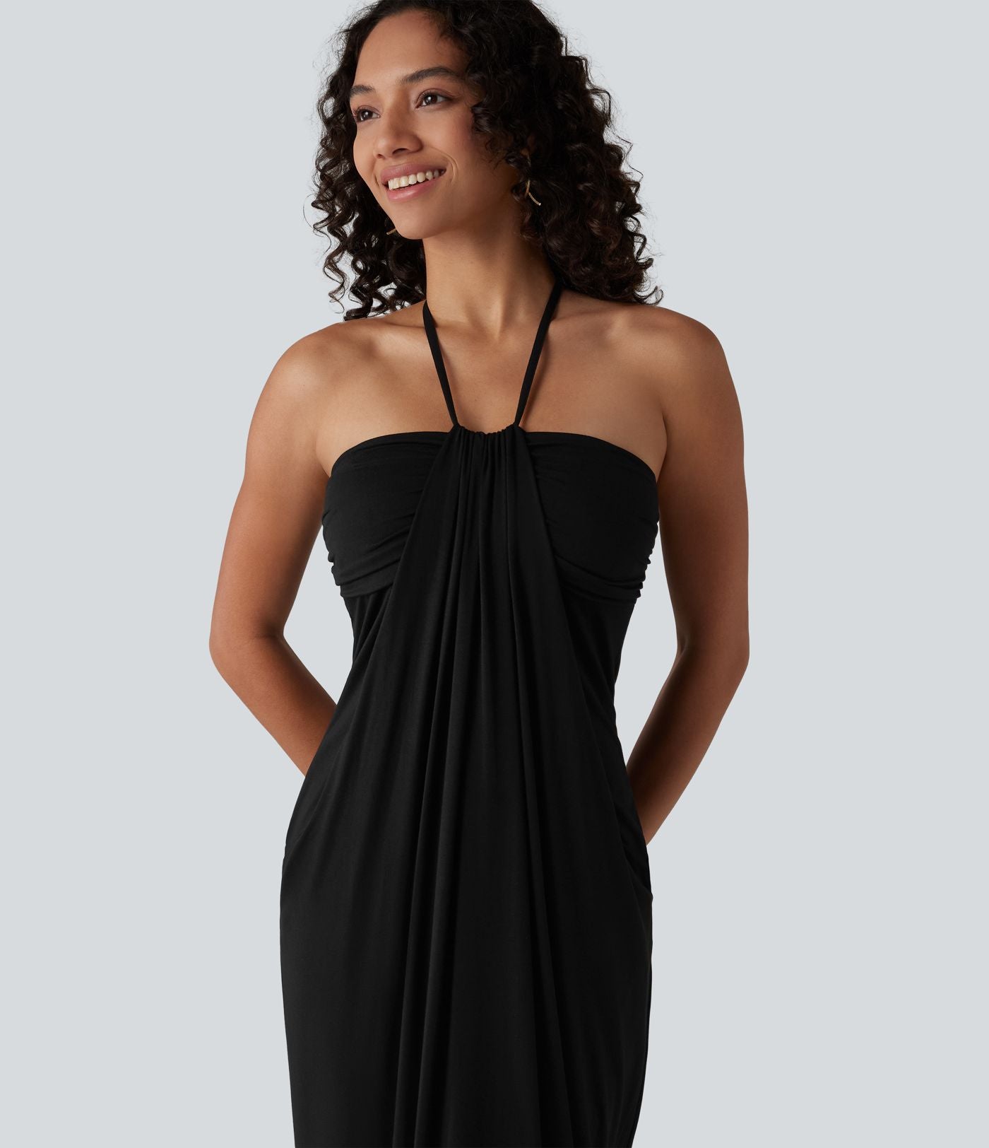 Robe longue dos nu à nouer avec soutien-gorge intégré et poches