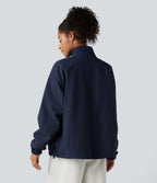 Veste polaire randonnée réversible col montant fermeture éclair manches longues avec poches (Deux looks en un)