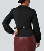 Chemise tailleur froncée asymétrique col V manches longues