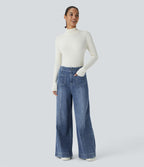 Halara Flex™ Jean large Palazzo et Taille Haute avec Poches Avant en Tricot Extensible Lavé