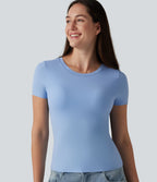 T-shirt décontracté col rond échancré à manches courtes avec soutien-gorge intégré bonnets B-DD