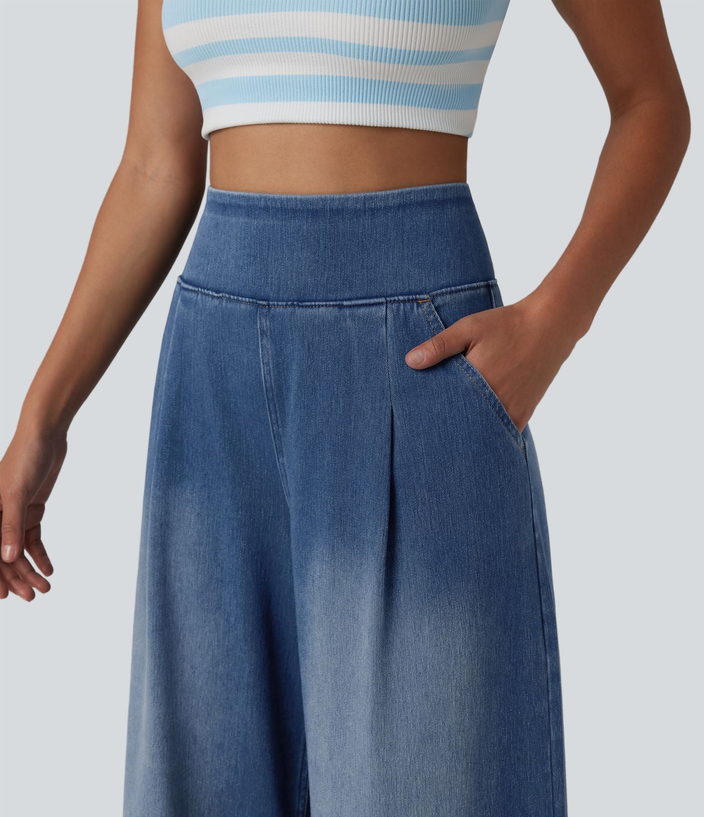 Jean large Halara Flex™ délavé décontracté, taille haute, à poches