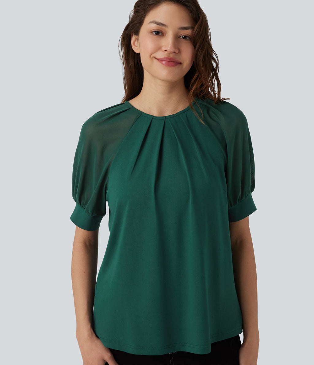Blouse décontractée col rond manches courtes - réversible