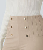 Pantalon tailleur skinny gainant taille haute à chevrons avec poches arrière zippées décoratives