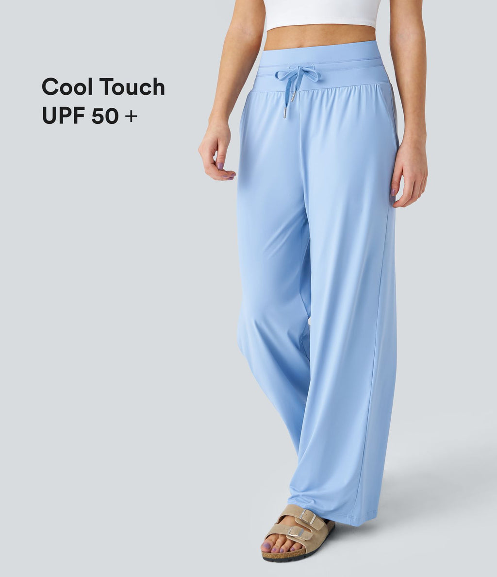 Pantalon large décontracté taille haute cordon de serrage poches latérales effet frais InstantCool