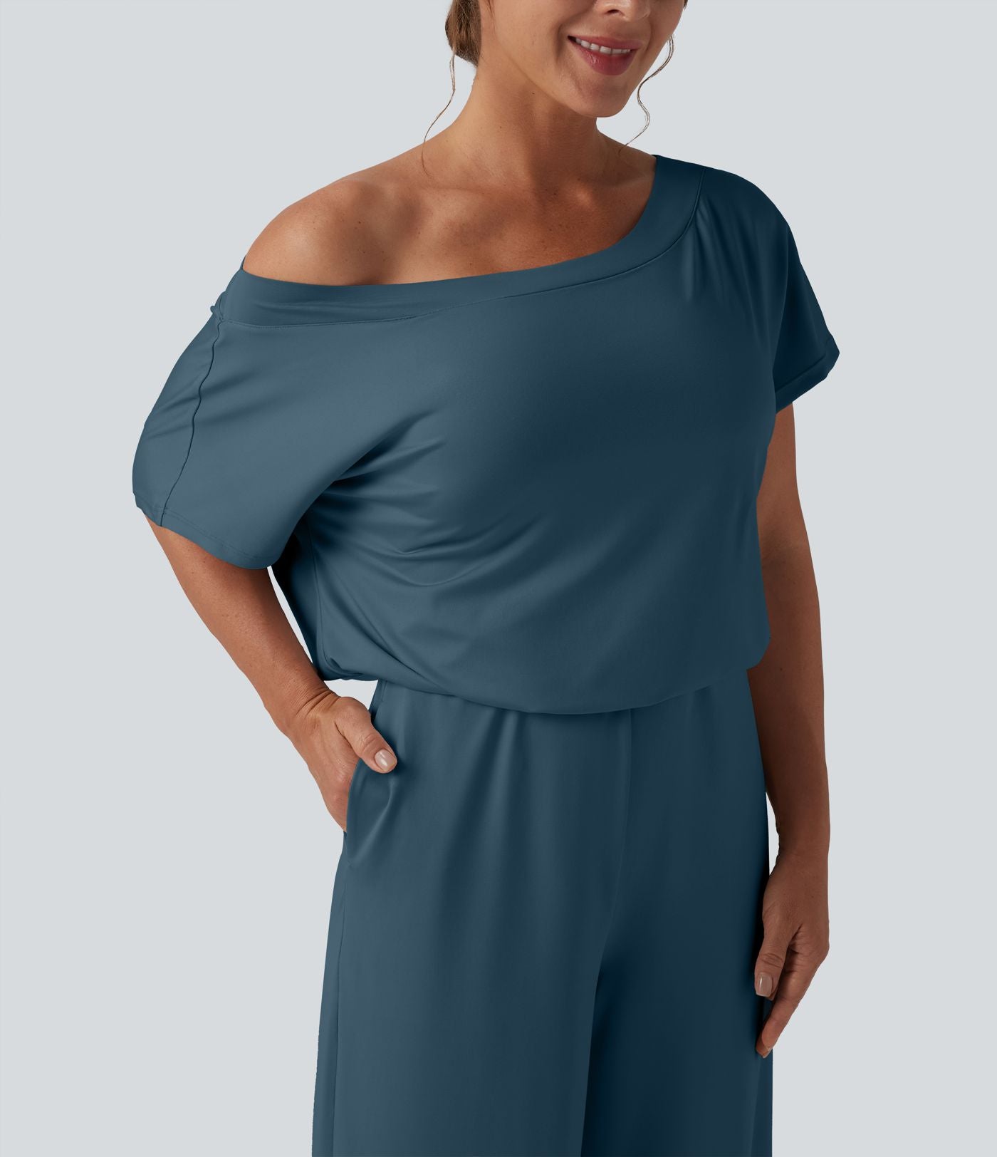 Combinaison casual asymétrique manches courtes avec poches et fente - Easy Peasy