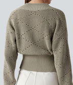 Pull tailleur col V ajouré manches longues