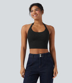 Débardeur décontracté cropped maille côtelée dos-nu boucle réglable