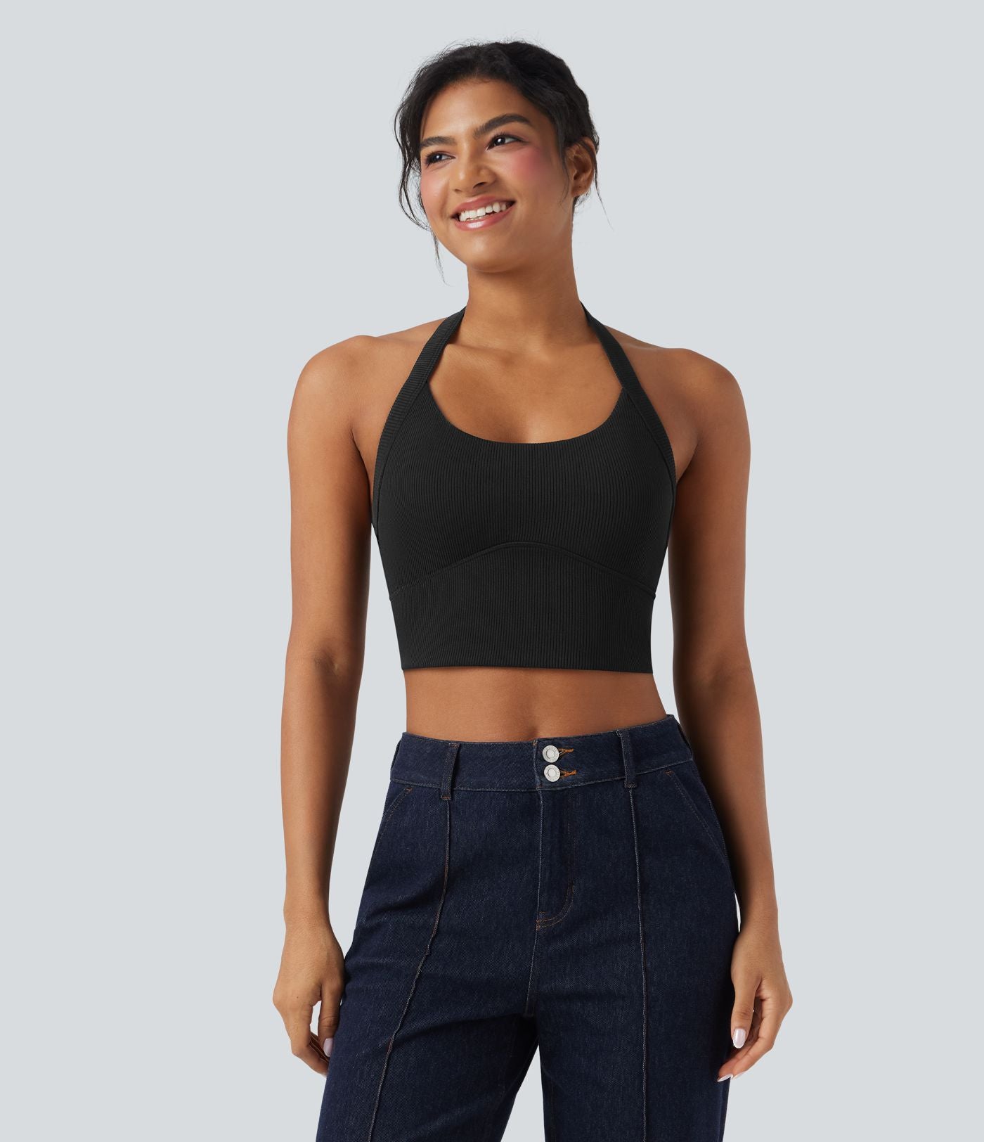 Débardeur décontracté cropped maille côtelée dos-nu boucle réglable