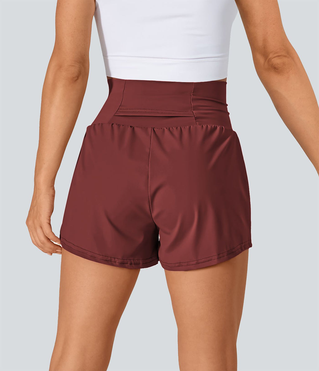 Short 7,5cm Yoga 2 en 1 Super Taille Haute Poches Arrière Poches Cachées Latérales