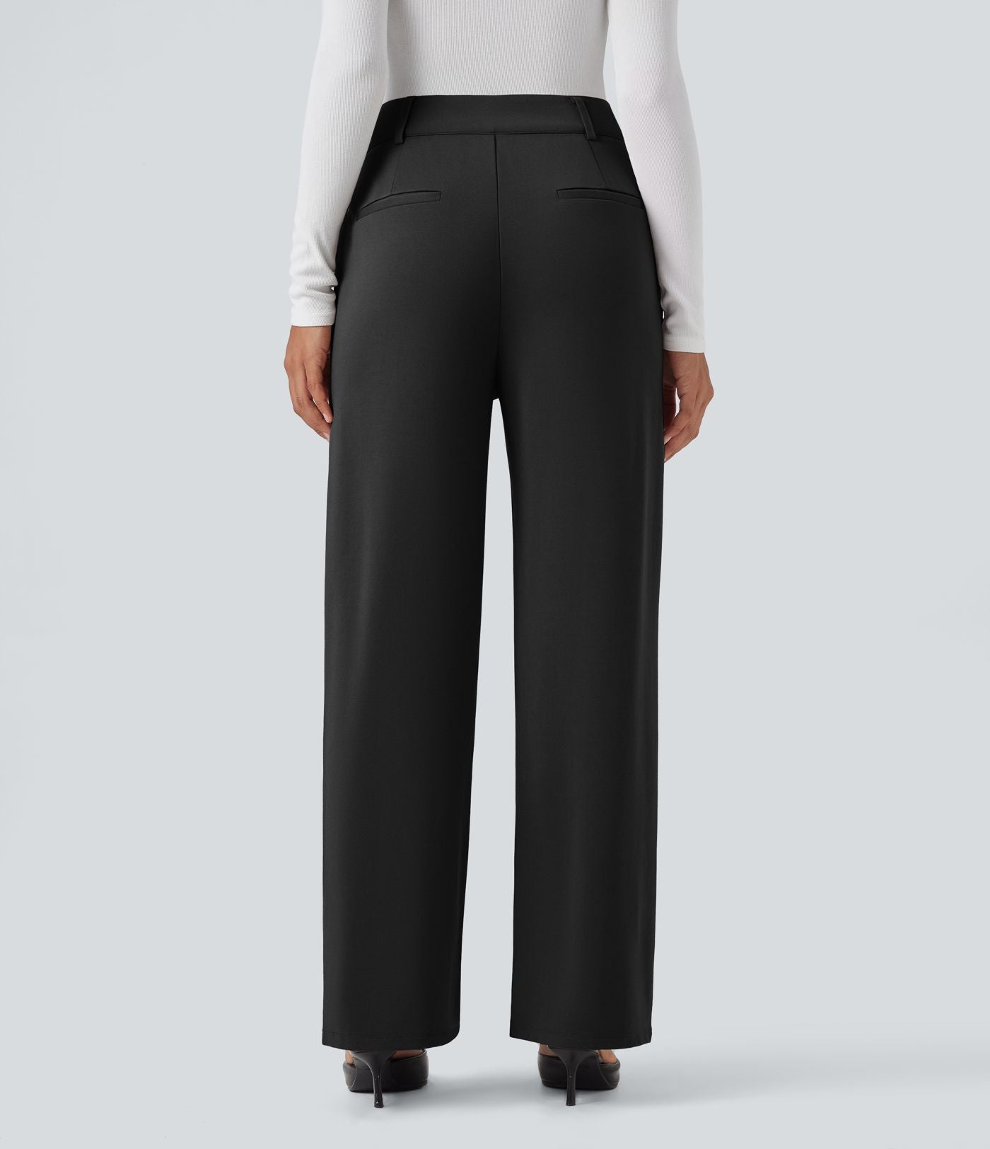 Pantalon tailleur coupe droite taille haute avec poches