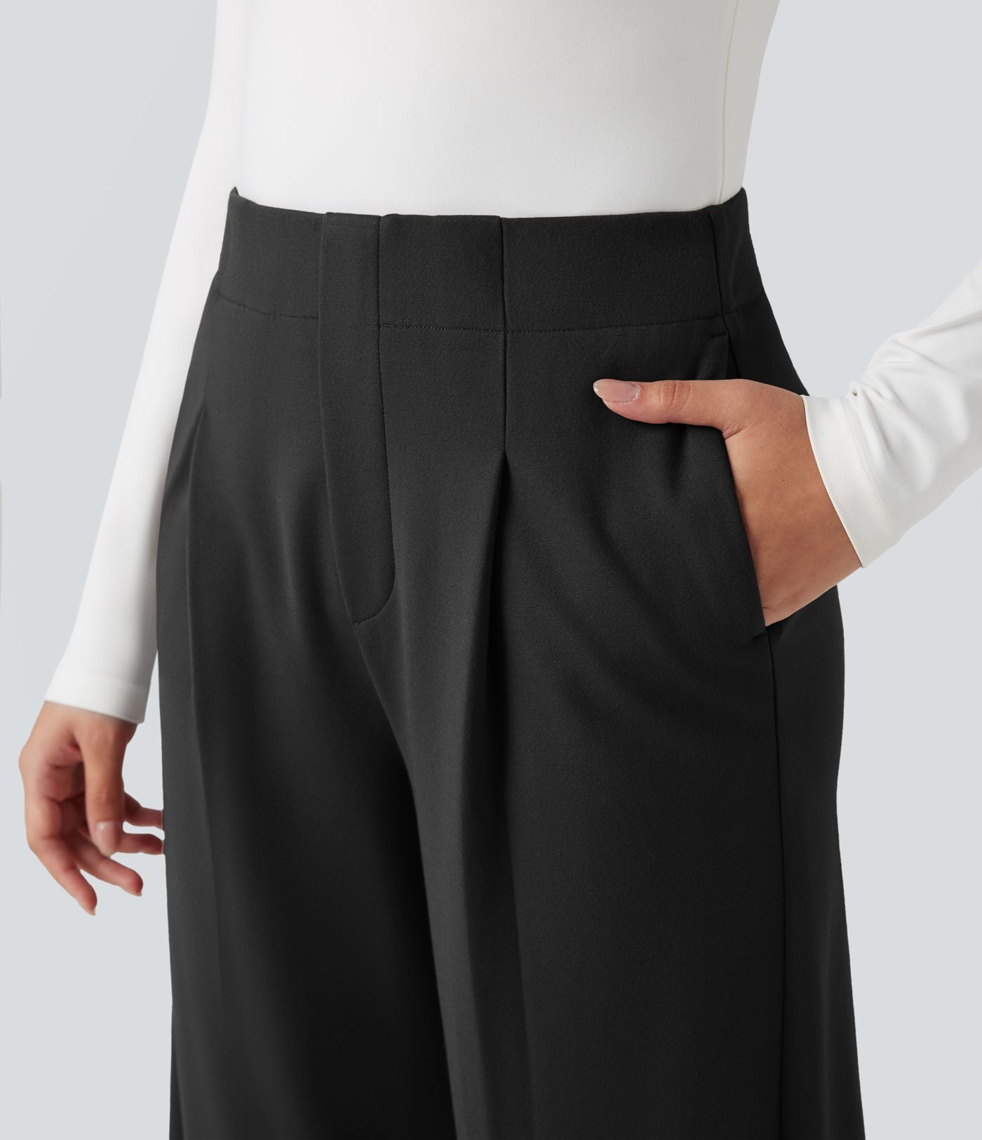Pantalon tailleur jambes tonneau gainant taille haute avec culotte intégrée Halara Flex™ avec poches