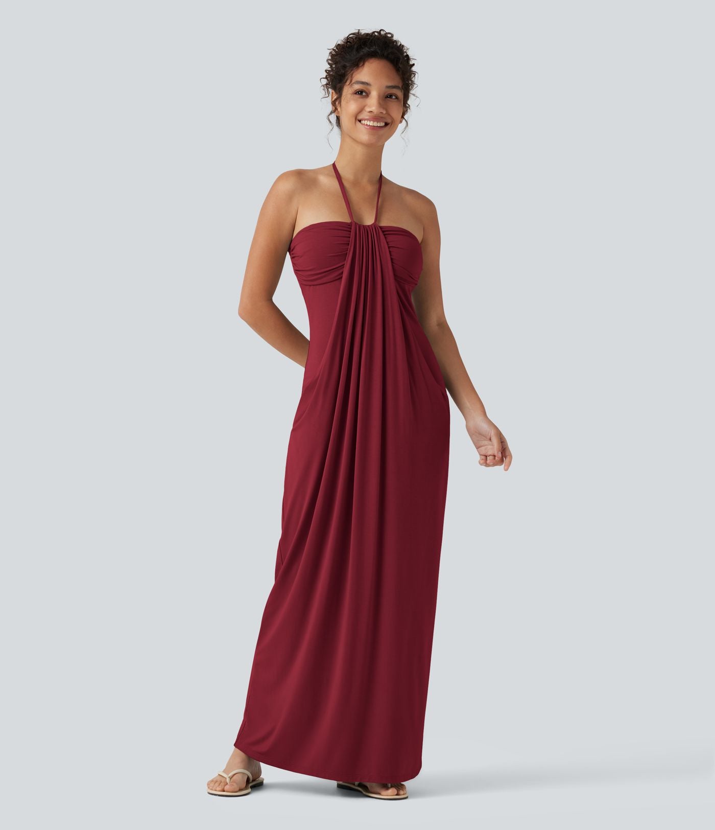 Robe longue dos nu à nouer avec soutien-gorge intégré et poches