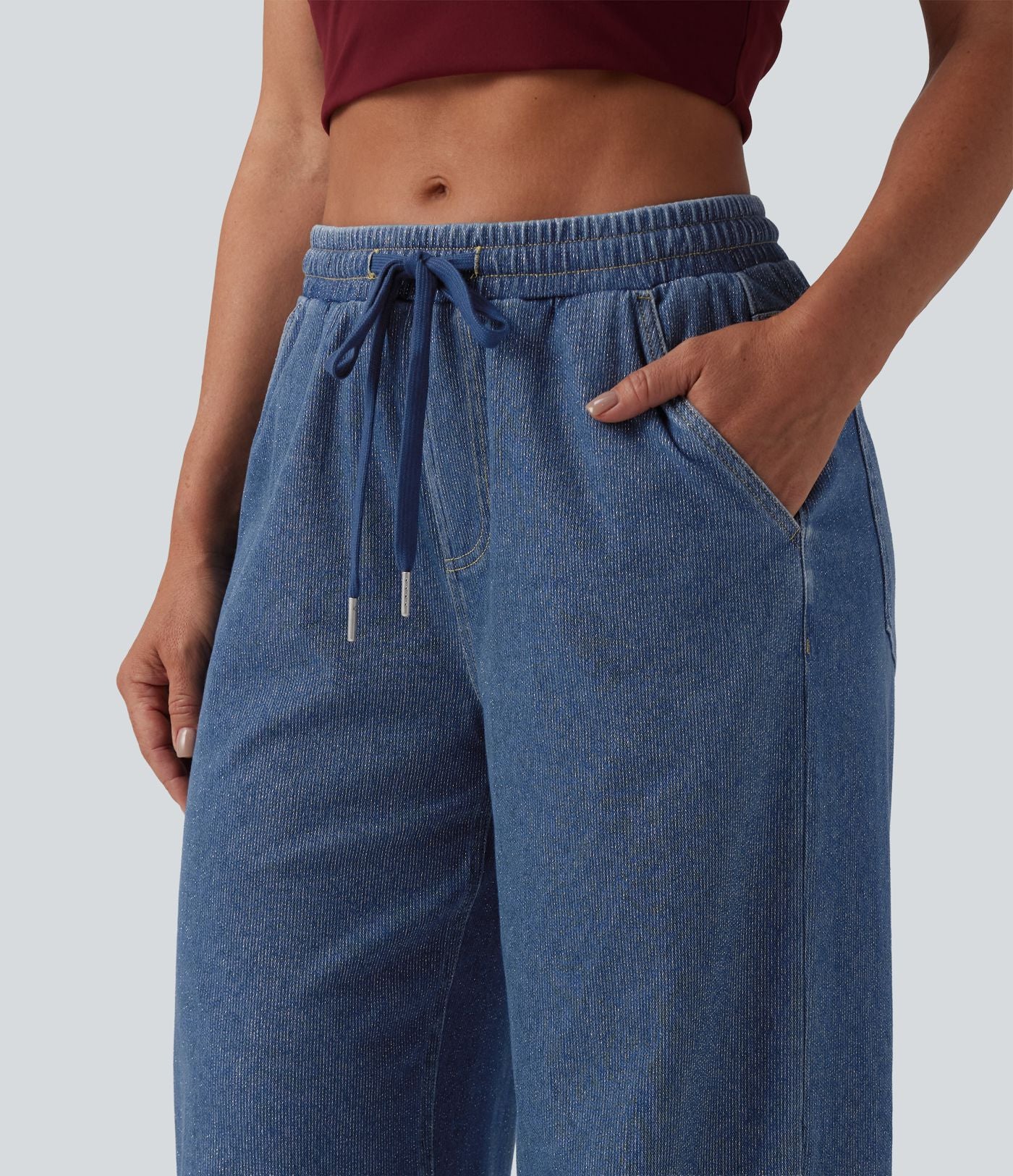 Jogging taille basse Halara Flex™ jambes larges, effet sparkle, avec poches